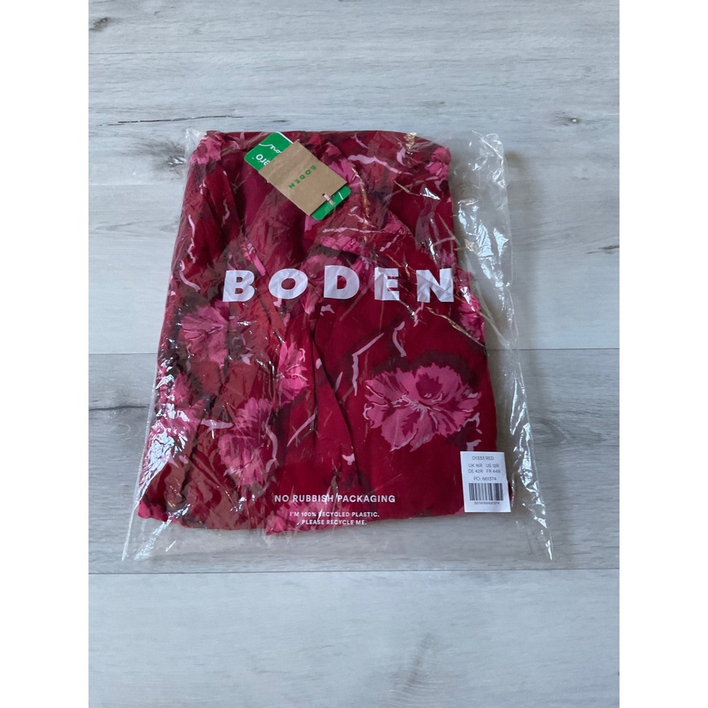 BODEN Brooke Tie Neck Tea Dress Cranberry Red, Delicate Vine Size 12R New W/ Tag - Picture 6 of 7